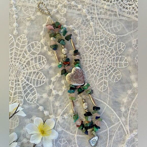 Artisan Crafted Heart & Tumbled Gemstone Bracelet - Picture 5 of 16